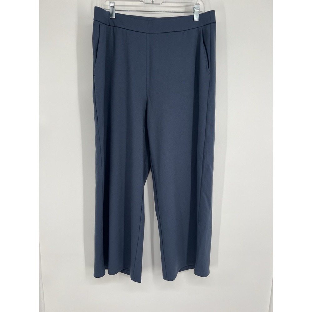 Eileen Fisher Blue Ponte Petite Large Wide Leg Pant Minimalist Quiet Luxury Work